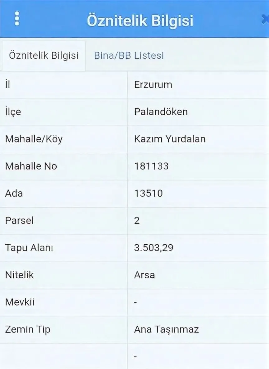 ERZURUM SATILIK ARSA 875M² PALANDÖKEN ABDURRAHMAN GAZI MAH.