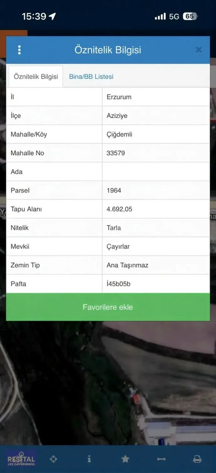 ERZURUM SATILIK ARSA 4692M² AZIZIYE ÇIĞDEMLI MH.